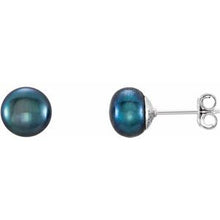 Load image into Gallery viewer, Sterling Silver 7-8 mm Black Freshwater Cultured Pearl Earrings
