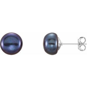 Sterling Silver 8-9 mm Black Freshwater Cultured Pearl Earrings