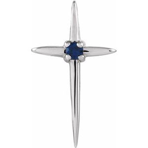 14K Yellow Blue Sapphire Cross Pendant