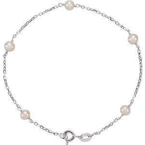 Sterling Silver Freshwater Cultured Pearl Station 7" Bracelet