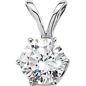 14K White 5.25 mm Round Cubic Zirconia 6-Prong Solitaire Pendant