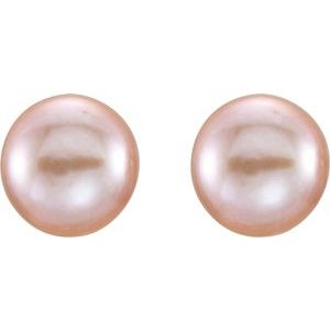 14K Yellow 7-8 mm Pink Freshwater Cultured Pearl Earrings