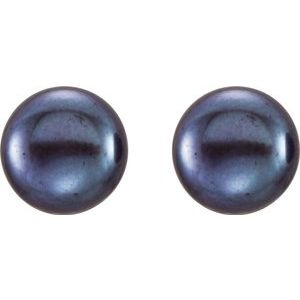 Sterling Silver 8-9 mm Black Freshwater Cultured Pearl Earrings