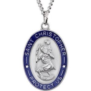 Sterling Silver with Blue Epoxy 26x20 mm St. Christopher Medal 24