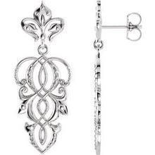 Load image into Gallery viewer, Sterling Silver 34.5x13.25 mm Fleur-de-Lis Earrings

