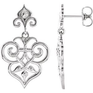 Sterling Silver & 14K White Decorative Dangle Earrings