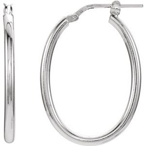 Sterling Silver 22x28 mm Oval Tube Hoop Earrings