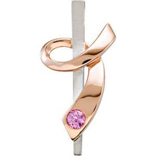 Load image into Gallery viewer, 14K Rose Gold-Plated Sterling Silver Imitation Pink Tourmaline Ribbon of Courage 29.8 mm Pendant
