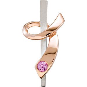 14K Rose Gold-Plated Sterling Silver Imitation Pink Tourmaline Ribbon of Courage 29.8 mm Pendant