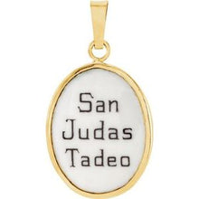 Load image into Gallery viewer, 14K Yellow 17x13.5 mm Oval Hand Painted Porcelain St. Jude Medal
