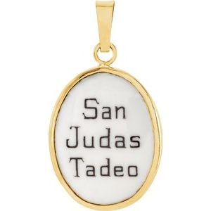 14K Yellow 17x13.5 mm Oval Hand Painted Porcelain St. Jude Medal