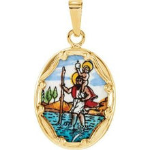 Load image into Gallery viewer, 14K Yellow 17x13.5 mm St. Christopher Hand-Painted Porcelain Medal
