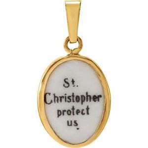 14K Yellow 13x10 mm St. Christopher Hand-Painted Porcelain Medal