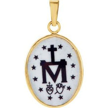 Load image into Gallery viewer, 14K Yellow 17x13.5 mm Oval Hand Painted Porcelain Miraculous Medal
