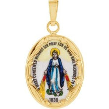 Load image into Gallery viewer, 14K Yellow 17x13.5 mm Oval Hand Painted Porcelain Miraculous Medal
