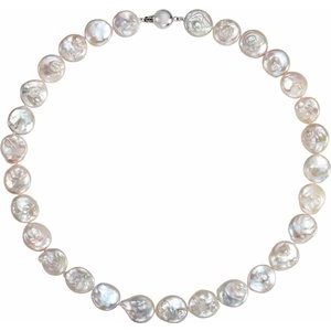 Sterling Silver White Freshwater Cultured Coin Pearl 18