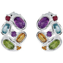 Load image into Gallery viewer, Multi-Gemstone J-Hoop Earrings

