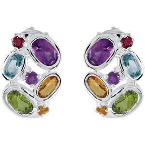 Multi-Gemstone J-Hoop Earrings