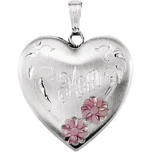 Load image into Gallery viewer, Sterling Silver 25.2x23.8 mm Mom Heart Locket with Enameled Flowers
