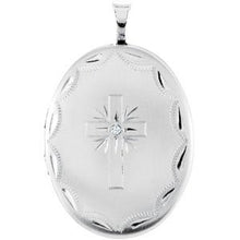 Load image into Gallery viewer, Sterling Silver .015 CT Diamond Oval Cross Locket
