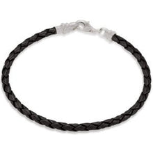Load image into Gallery viewer, Sterling Silver Black Leather Braided 7.5&quot; Bracelet
