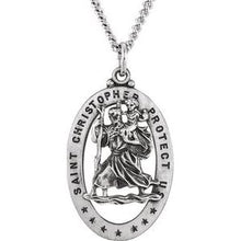 Charger l&#39;image dans la galerie, Sterling Silver 29x20 mm Oval St. Christopher Medal 24&quot; Necklace
