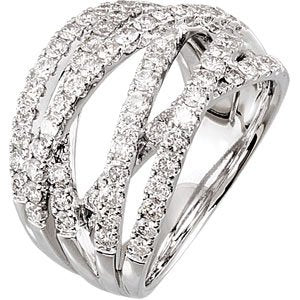 14K White 1 1/2 CTW Diamond Criss-Cross Ring Size 10.5