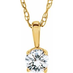 14K Yellow 3 mm Round September Genuine White Sapphire Youth Birthstone 14