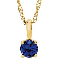 Charger l&#39;image dans la galerie, 14K Yellow 3 mm Round September Imitation Blue Sapphire Youth Birthstone 14&quot; Necklace
