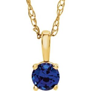 14K Yellow 3 mm Round September Imitation Blue Sapphire Youth Birthstone 14