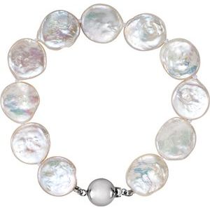 Sterling Silver White Freshwater Cultured Coin Pearl 7.75