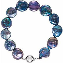 Load image into Gallery viewer, Sterling Silver 13-14 mm Black Freshwater Cultured Coin Pearl 7.75&quot; Bracelet
