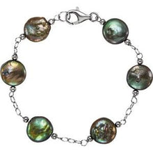Load image into Gallery viewer, Sterling Silver Freshwater Cultured Black Coin Pearl 7.5&quot; Bracelet

