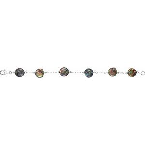 Sterling Silver Freshwater Cultured Black Coin Pearl 7.5" Bracelet