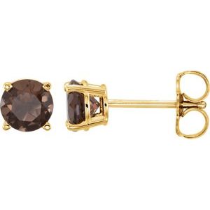 14K Yellow 5 mm Round Smoky Quartz Earrings