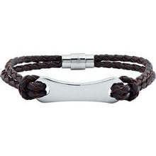 Load image into Gallery viewer, Black Leather &amp; Stainless Steel 8&quot; Bracelet
