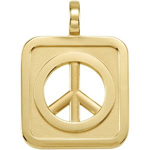 Sterling Silver Rectangle Shaped Peace Sign Pendant