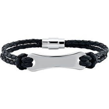 Load image into Gallery viewer, Black Leather &amp; Stainless Steel 8&quot; Bracelet
