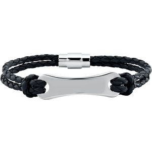 Black Leather & Stainless Steel 8" Bracelet