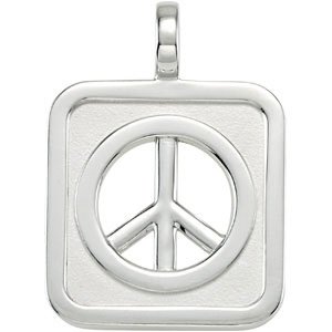 Sterling Silver Rectangle Shaped Peace Sign Pendant
