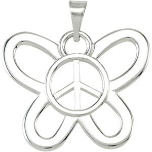 Sterling Silver 16x19.5 mm Butterfly Peace Sign Pendant