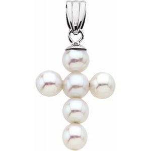 14K White 19.75x14.5 mm Freshwater Cultured Pearl Cross Pendant