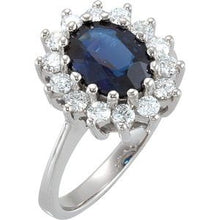 Load image into Gallery viewer, 14K White 9 x 7 mm Oval Blue Sapphire &amp; 1/2 CTW Diamond Halo-Style Ring
