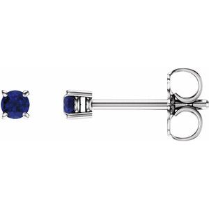 14K White 2.5 mm Round Chatham¬Æ Created Blue Sapphire Earrings