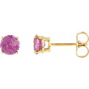 14K Yellow 5 mm Round Baby Pink Topaz Earrings