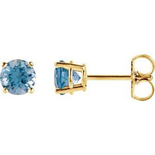 Load image into Gallery viewer, 14K Yellow 4 mm Round Swiss Blue Topaz Earrings
