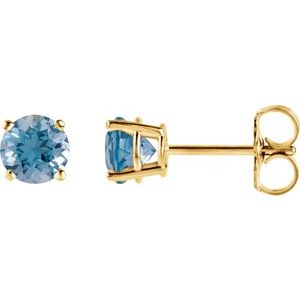 14K Yellow 4 mm Round Swiss Blue Topaz Earrings