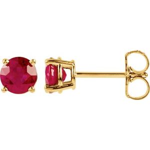 14K Yellow 5 mm Round Ruby Earrings