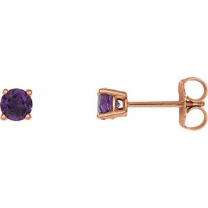 14K Rose 4 mm Round Amethyst Earrings