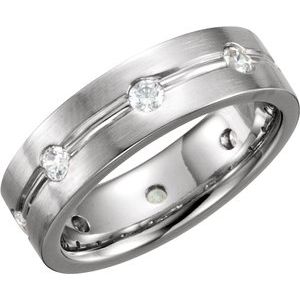14K White 6 mm 1/2 CTW Diamond Grooved Band Size 11